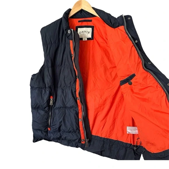 Orvis Down Puffer Vest Navy Orange Full Zip Snap Front Pockets Men’s Size XL - Picture 4 of 7
